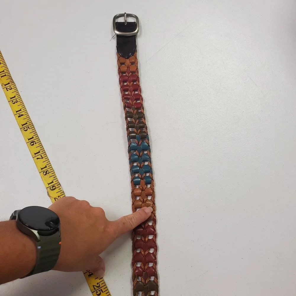 Boho Multicolor Rainbow Woven Leather Indie Belt Size L‎ Colorful Teacher Artsy